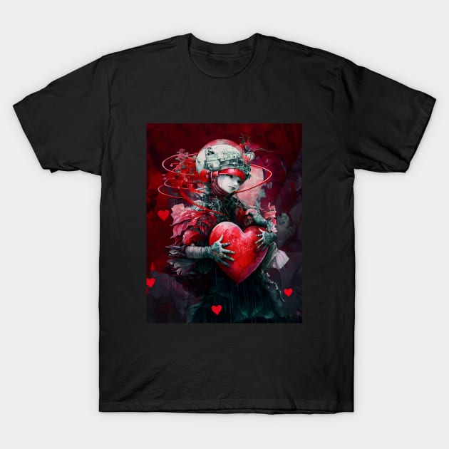 Valentine 2053 No. 1: Futuristic Valentine's Day on a Dark Background T-Shirt by Puff Sumo